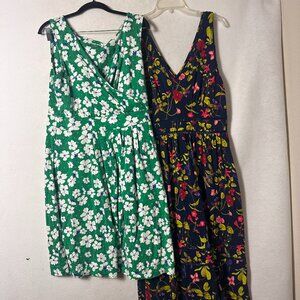 Lands' End LOT OF 2 Dresses size L  Knee & Maxi sleeveless floral blue green